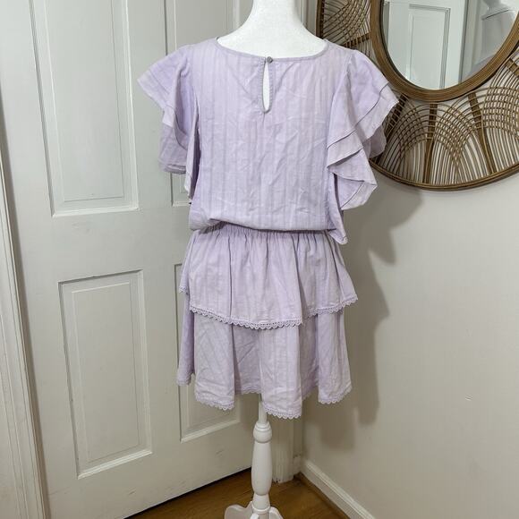Shabby Chic Dress Sz‎ L Romantic Ruffles Smocked Fancy Lavender Cotton Feminine - Picture 2 of 3